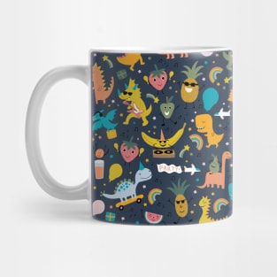 Dinosaur Fruit Party - peach, yellow, sage and turquoise on charcoal - cute pattern by Cecca Designs Mug